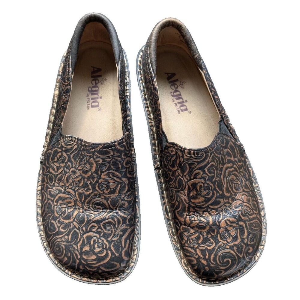 ALEGRIA DEBRA BRONZE BOUQUET LEATHER LOAFERS SHOES WOMENS Size 38 US 8/8.5